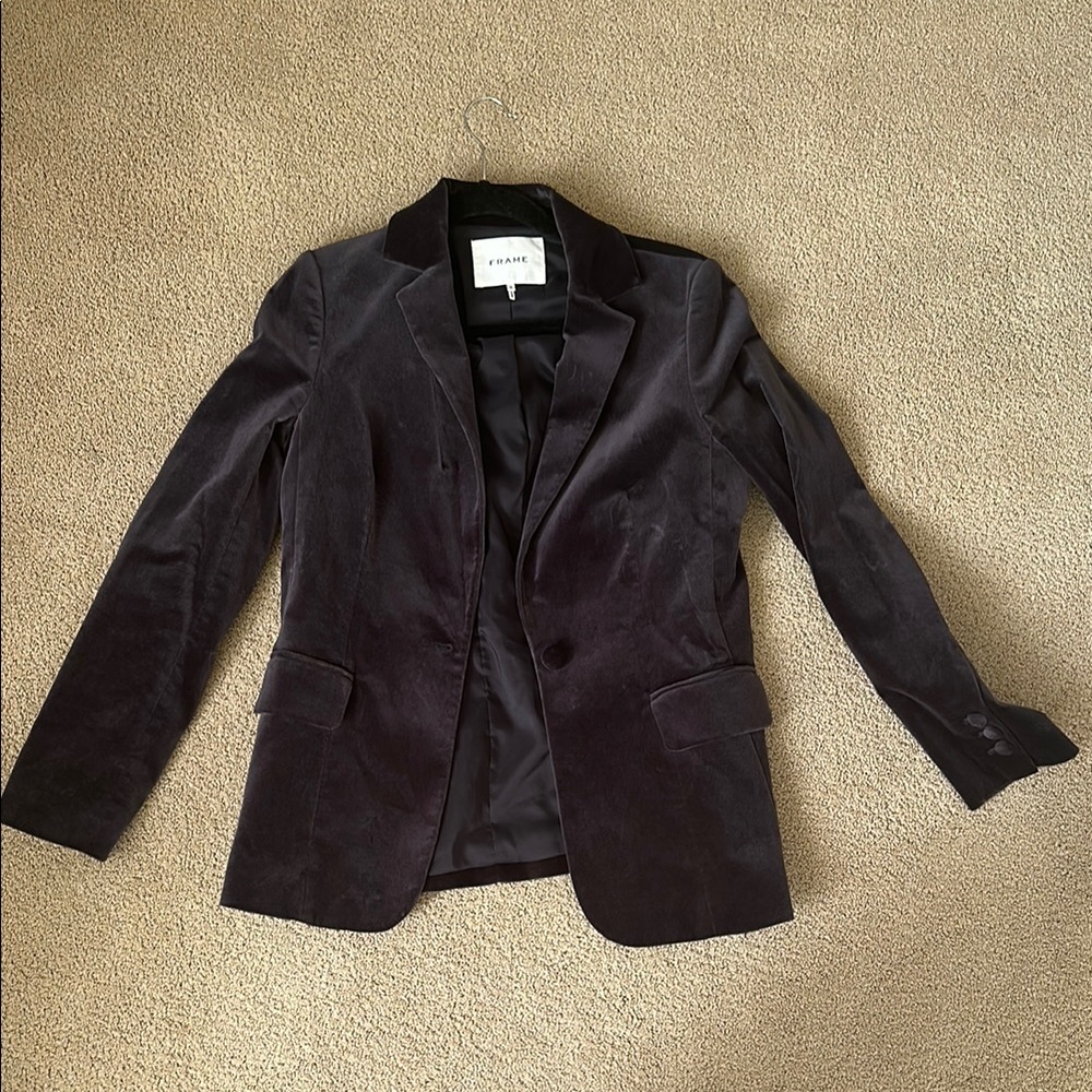 Frame Denim Grey Velvet Tailored Blazer